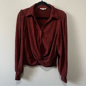 Amber Shu- Elegant Burgundy Long Sleeve Blouse Size L